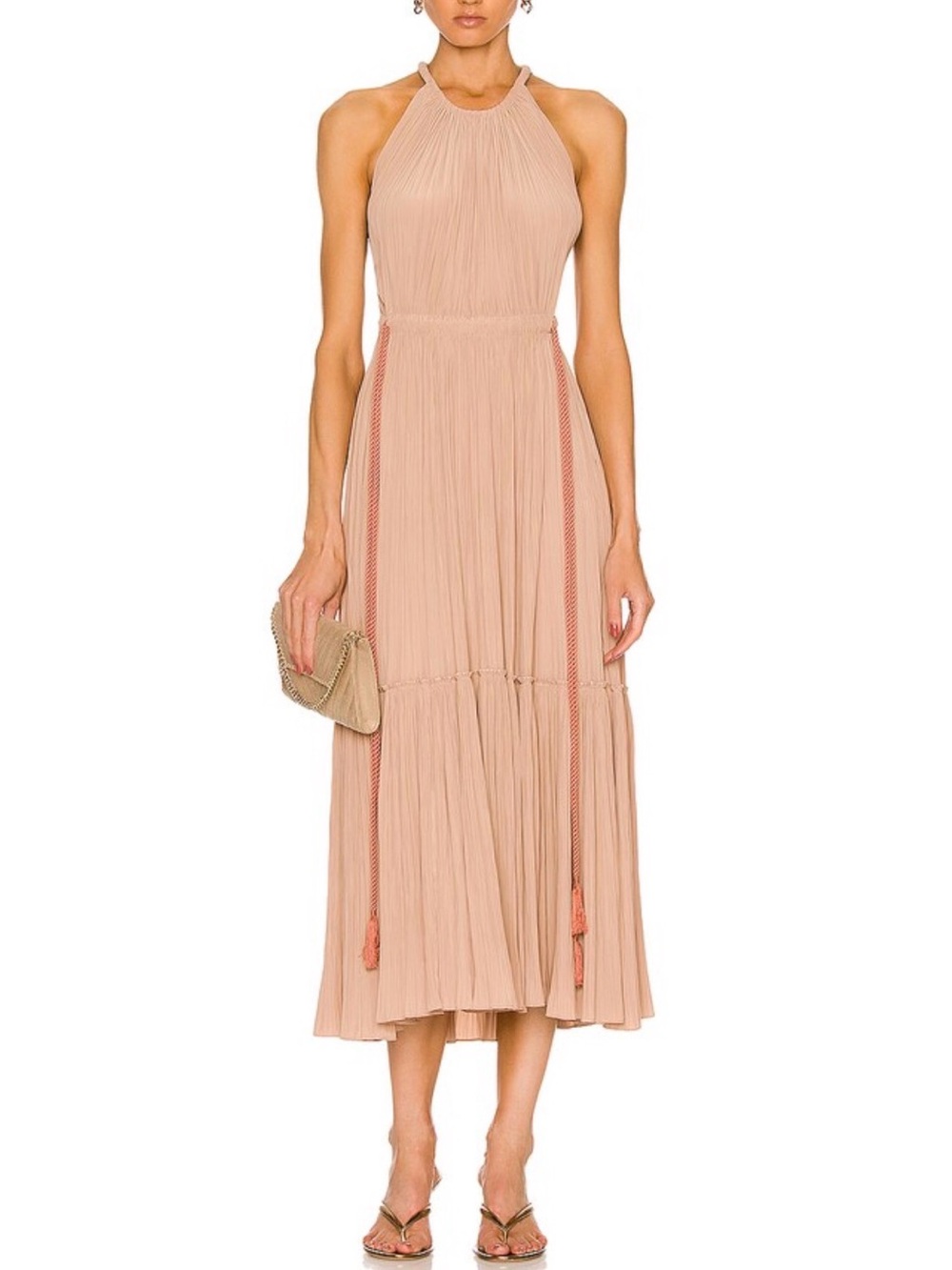 A.L.C. Pleated Halter Midi Dress in Peach - Picture 2 of 12